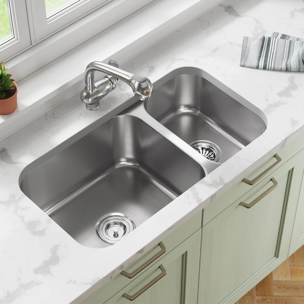 32" Undermount Reversible 80/20 Double Bowl Stainless Steel Kitchen Sink, KSN-3218-D