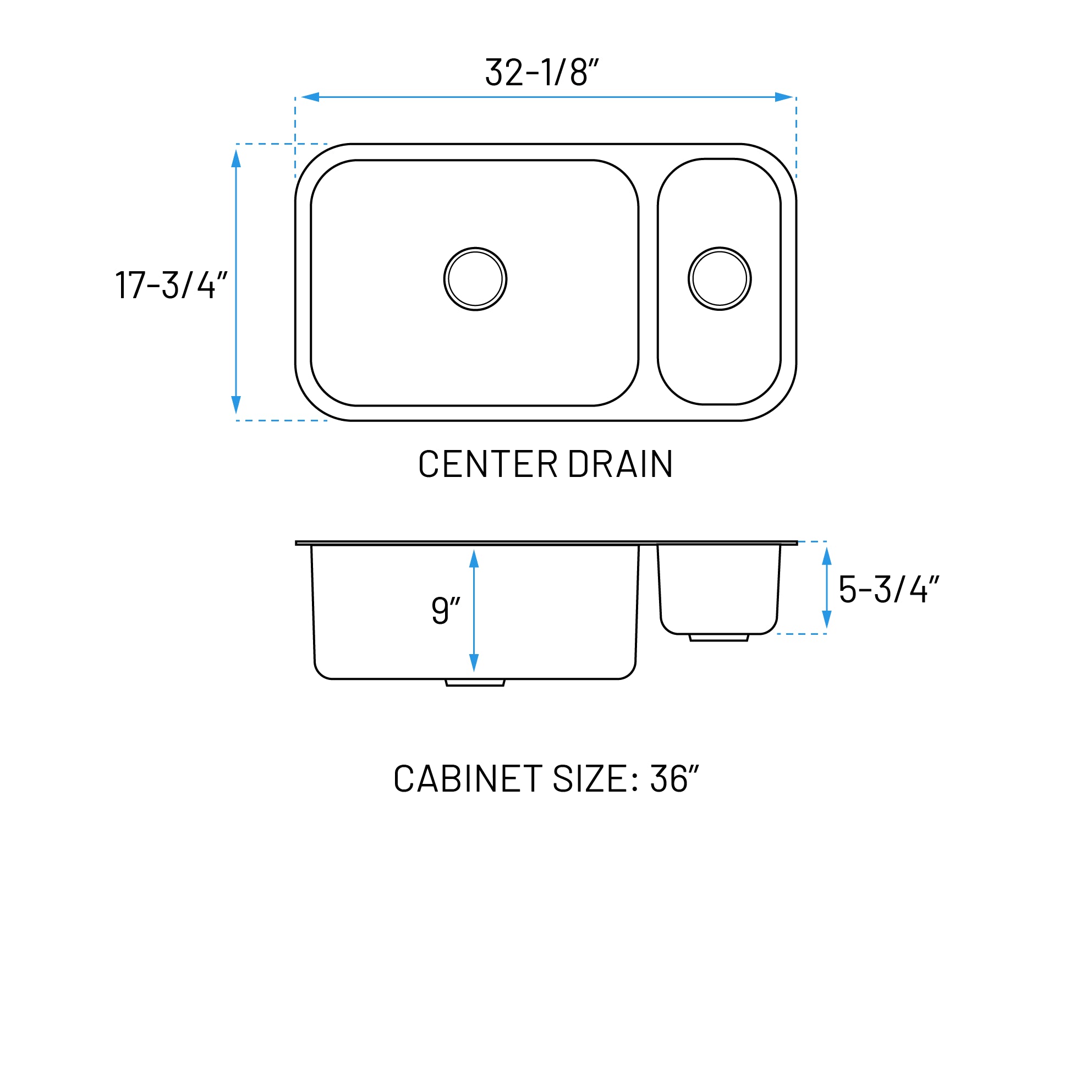 32" Undermount Reversible 80/20 Double Bowl Stainless Steel Kitchen Sink, KSN-3218-D