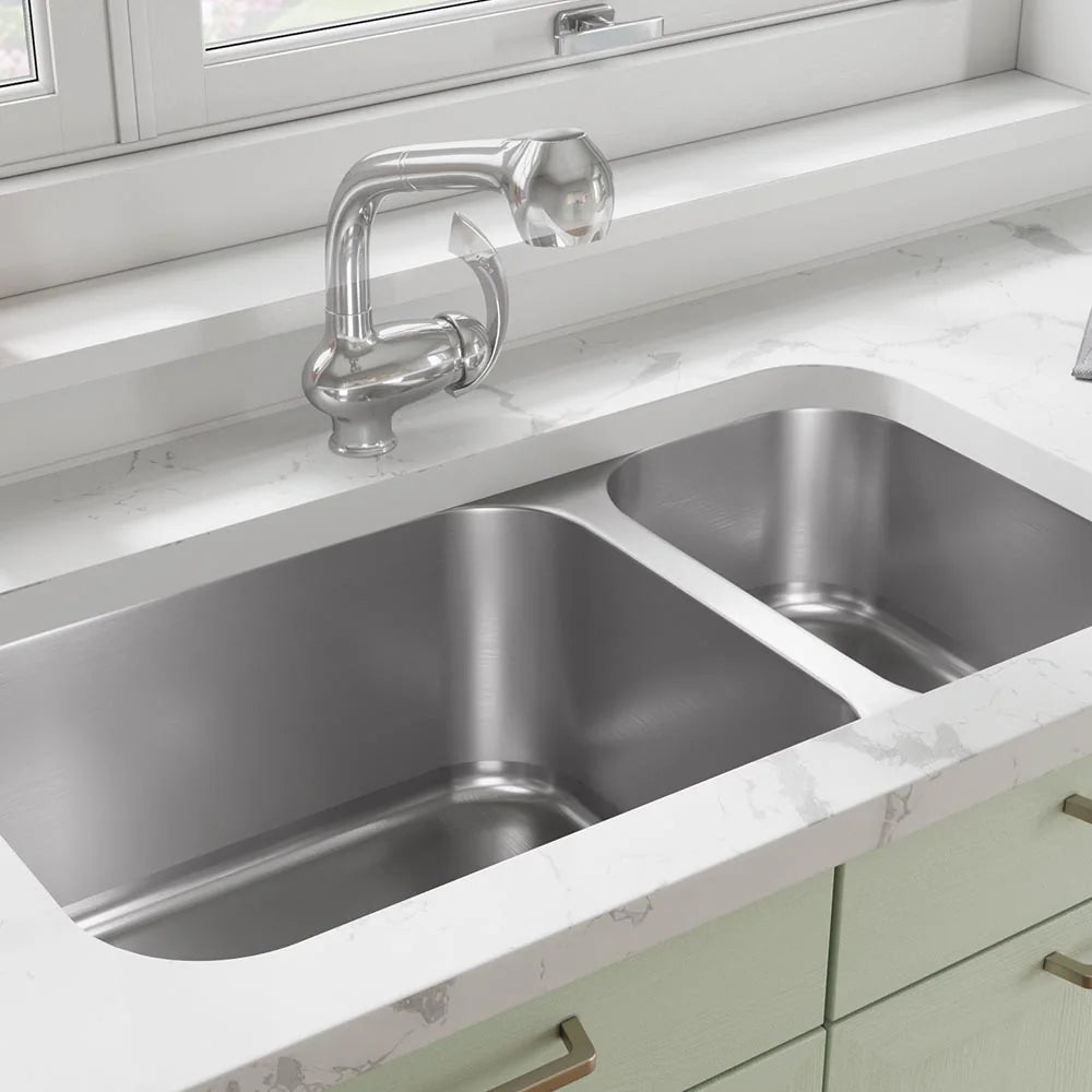 32" Undermount Reversible 80/20 Double Bowl Stainless Steel Kitchen Sink, KSN-3218-D