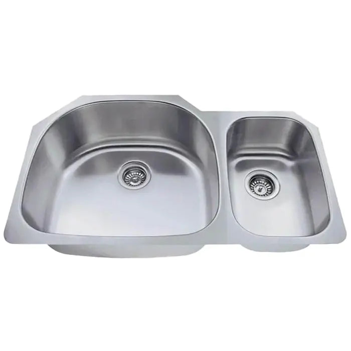 33" Undermount 80/20 Offset Double Bowl Stainless Steel Kitchen Sink, KSN-3321