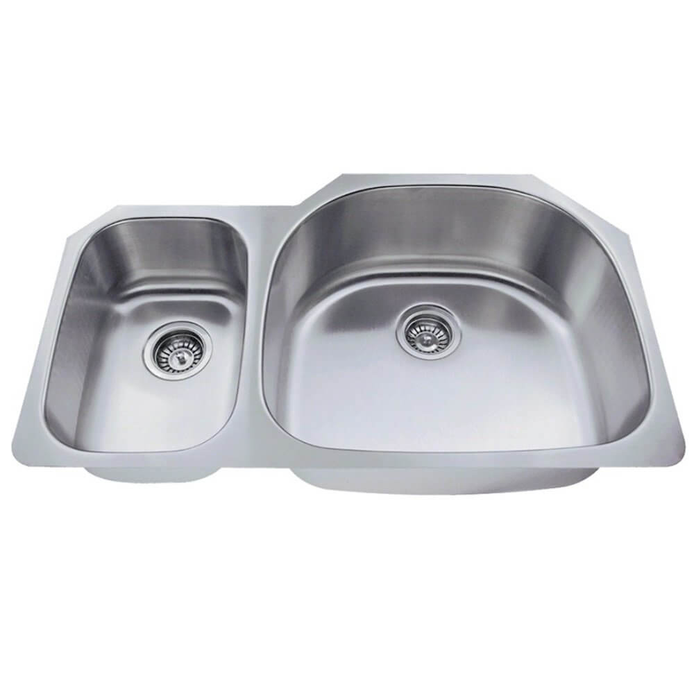 33" Undermount 20/80 Offset Double Bowl Stainless Steel Kitchen Sink, KSN-3321R