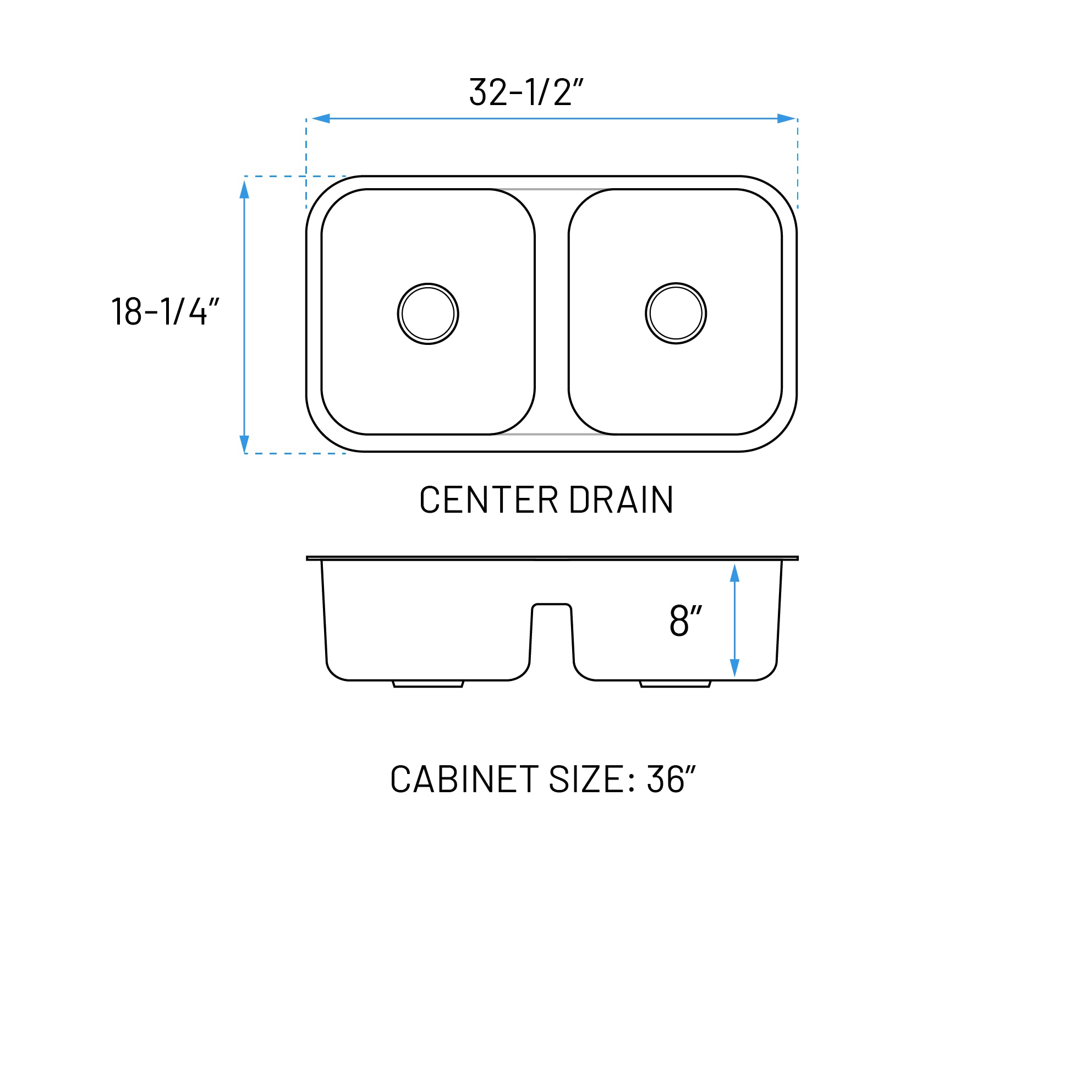 32" Undermount Low Divide 50/50 Double Bowl Stainless Steel Kitchen Sink, LD-3218