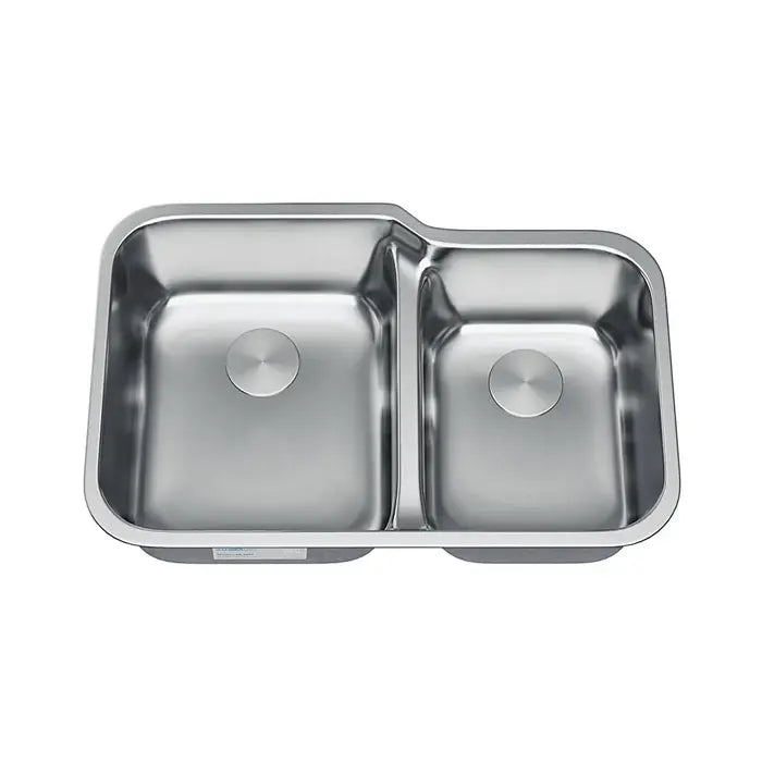 32" Low Divide Offset Undermount Stainless Steel Double Bowl Kitchen Sink, LD-3221