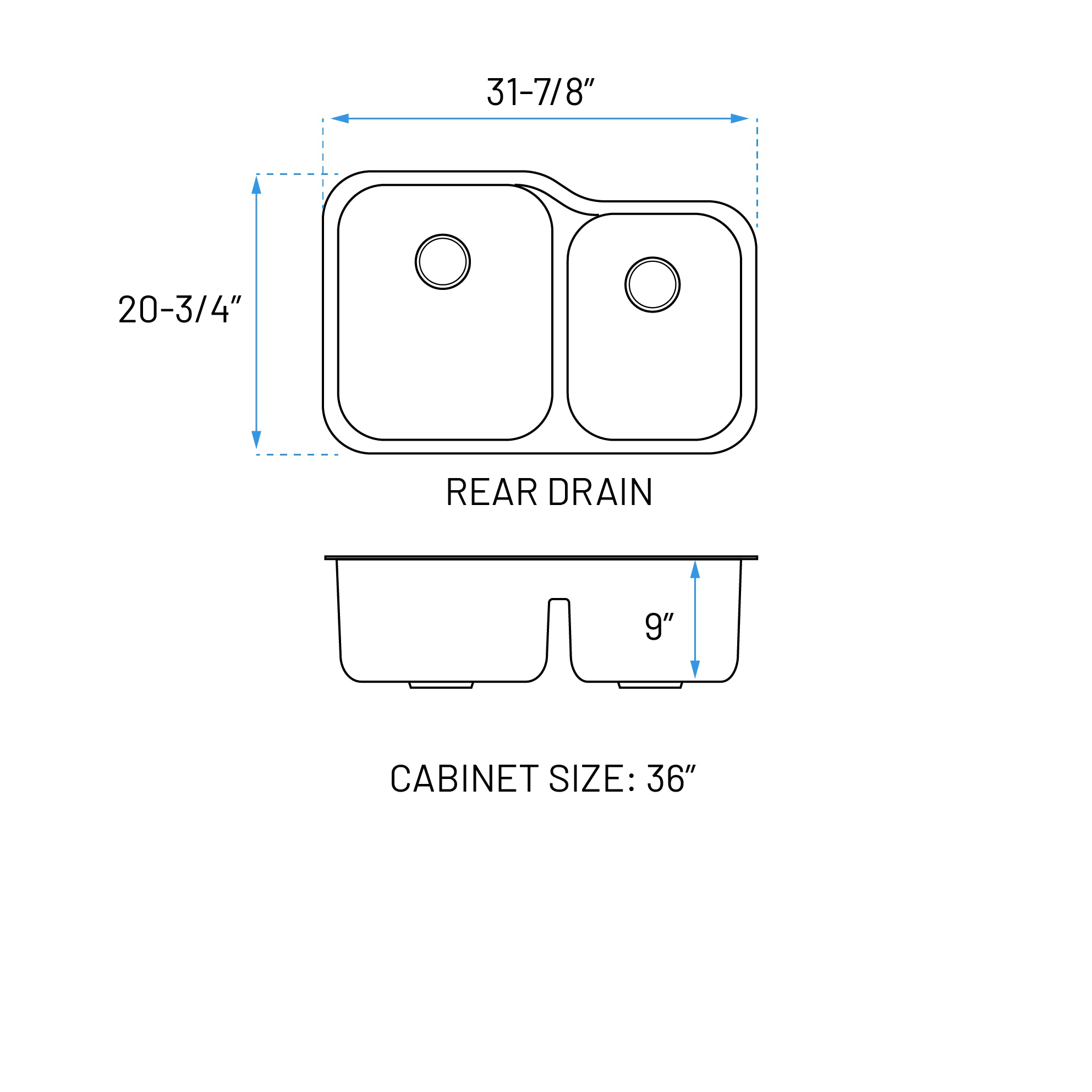 32" Low Divide Offset Undermount Stainless Steel Double Bowl Kitchen Sink, LD-3221
