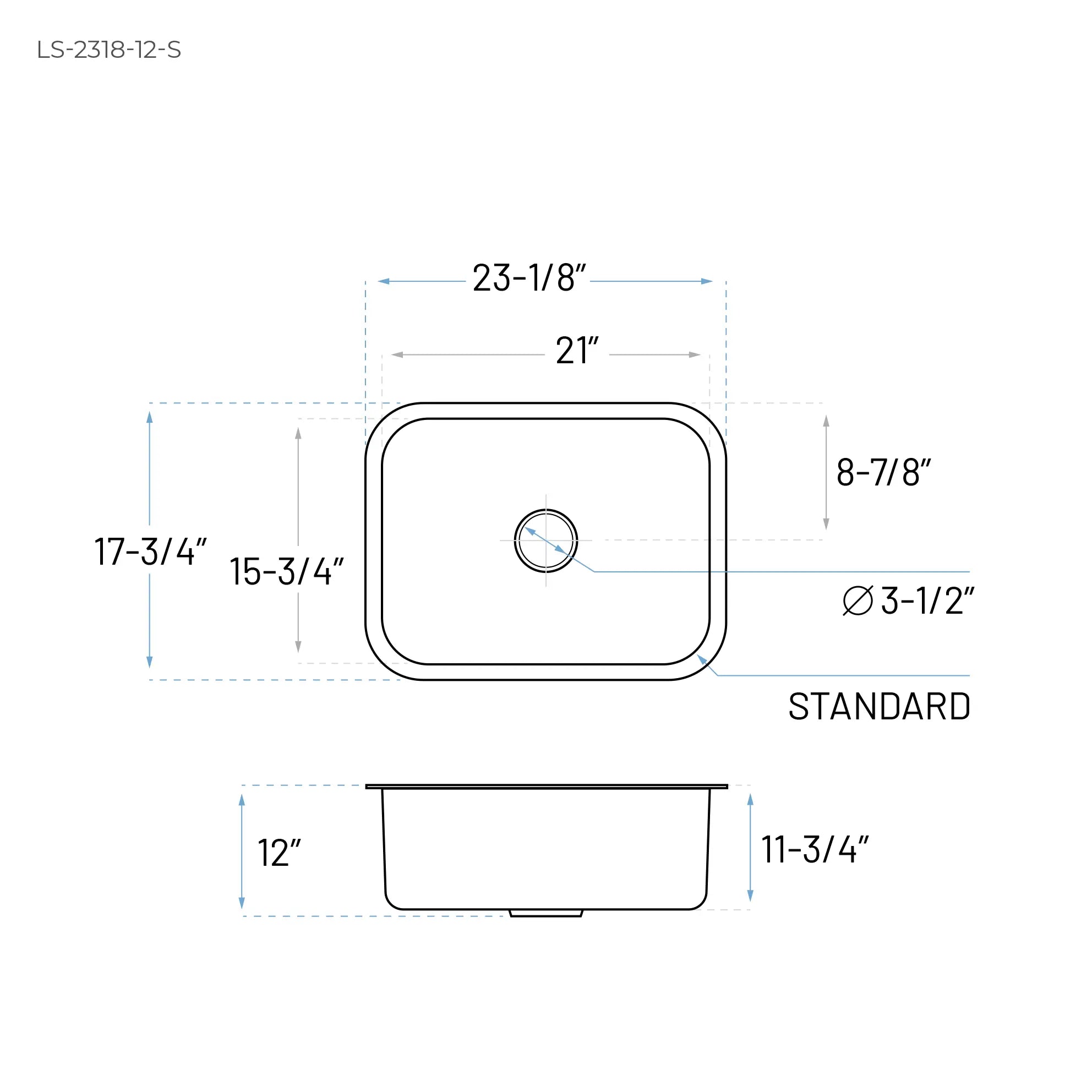 23" Stainless Steel Deep Undermount Laundry Sink, LS-2318-12-S