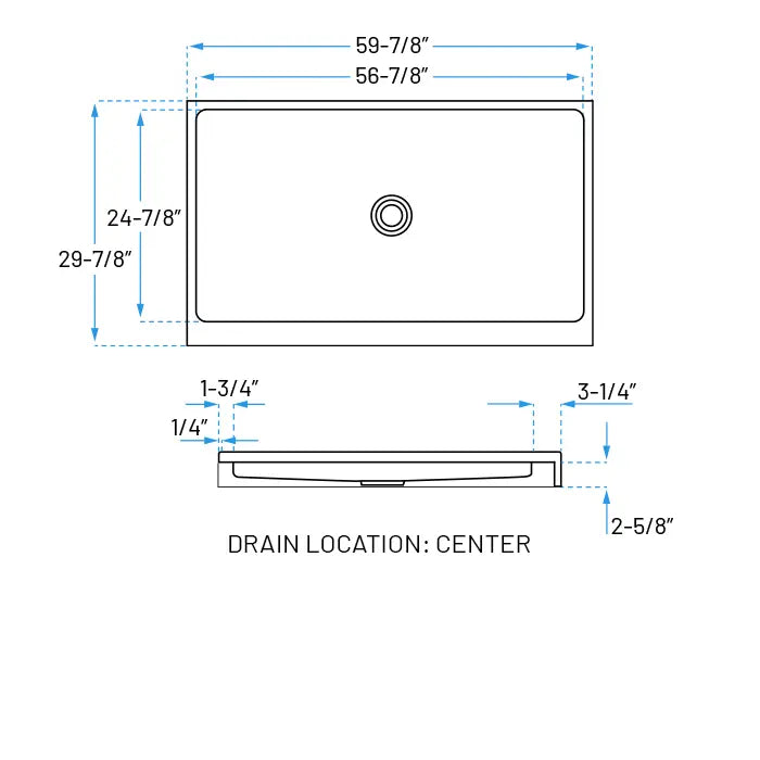 60" x 30" Rectangular Acrylic Shower Base, SP-6030-10