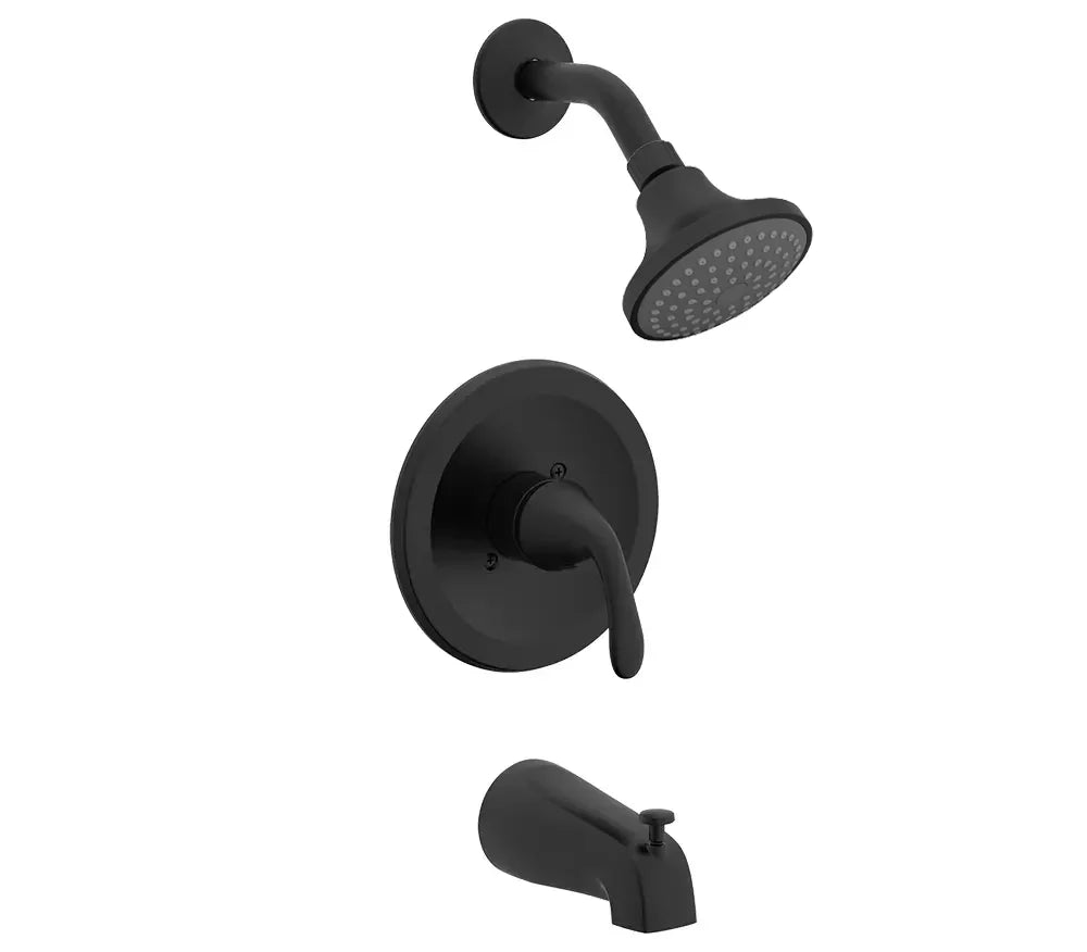 Velora Matte Black Single Handle Tub and Shower Faucet Trim Kit with Shower Head, ST-7001-SH-BL