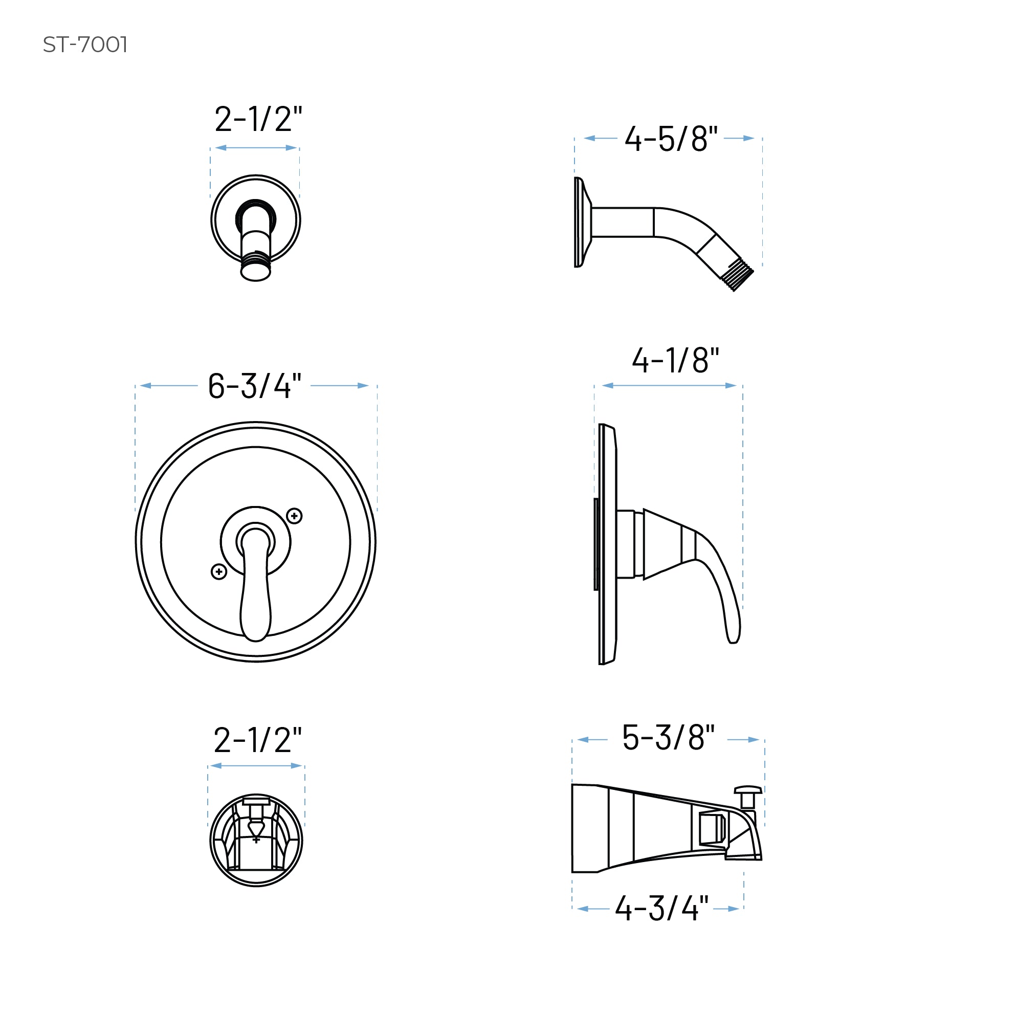 Velora Matte Black Single Handle Tub and Shower Faucet Trim Kit with Shower Head, ST-7001-SH-BL