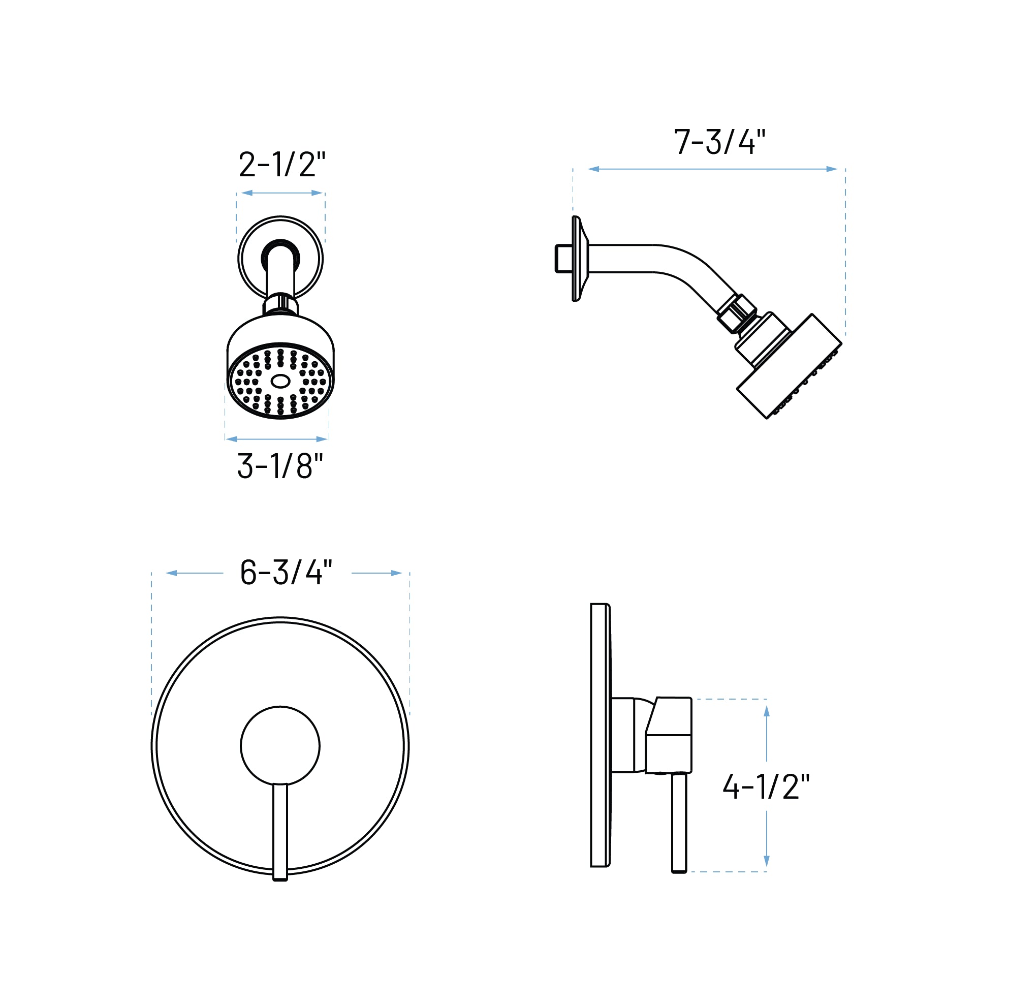 Serenica Matte Black Single Handle Shower Trim Kit with Shower Head, ST-7012-SH-BL