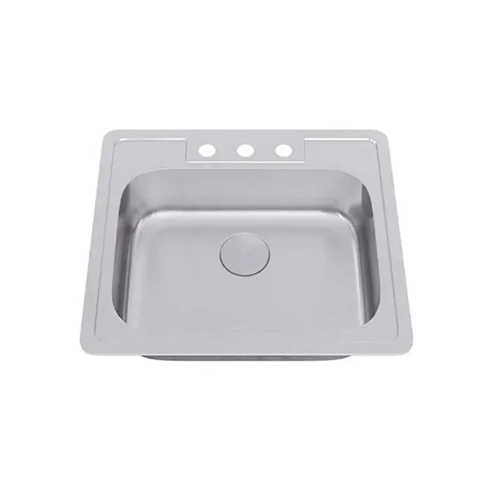 25" Top Mount Stainless Steel 3-Hole Single Bowl Kitchen Sink, TOP-2522-8-S