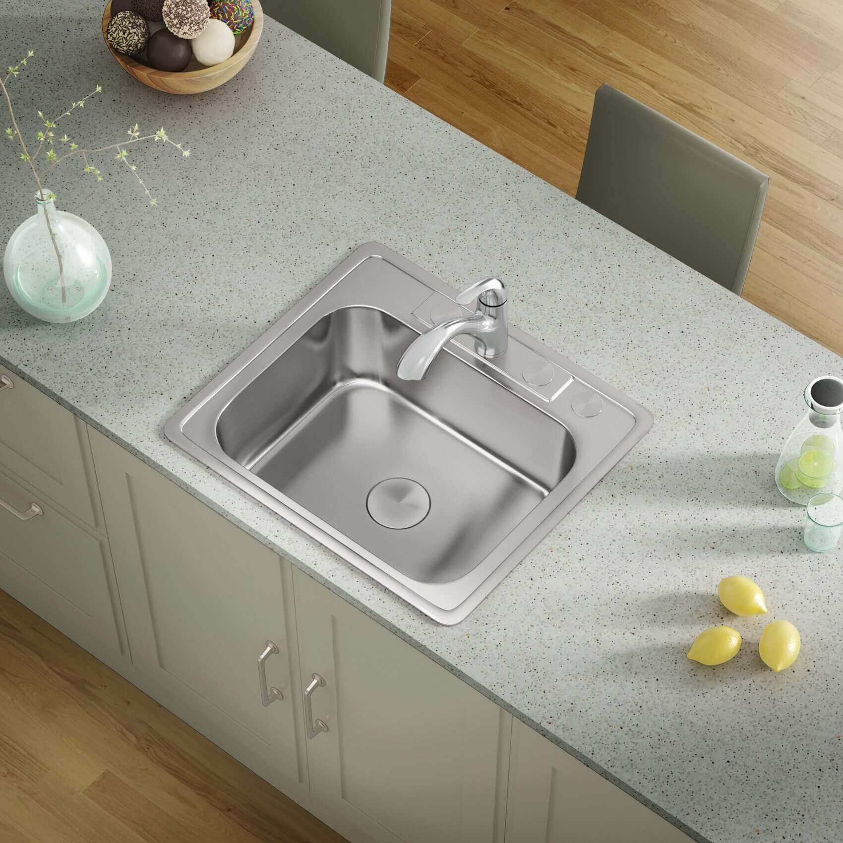 25" Top Mount Stainless Steel 4-Hole Single Bowl Kitchen Sink, TOP-2522-8-S 22G