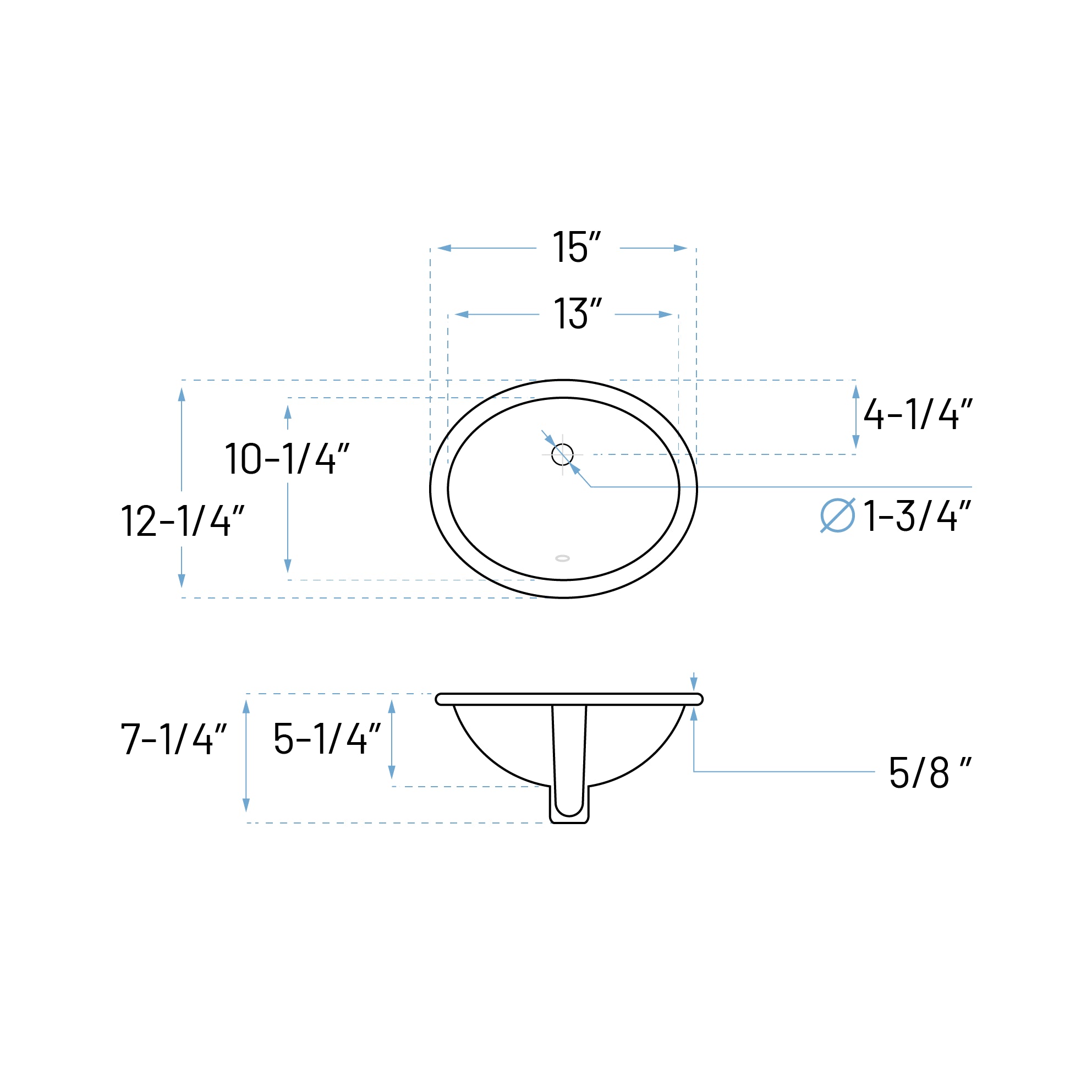 15" Oval Porcelain Undermount Bathroom Sink with Overlow Drain in White, VCS-1013-O