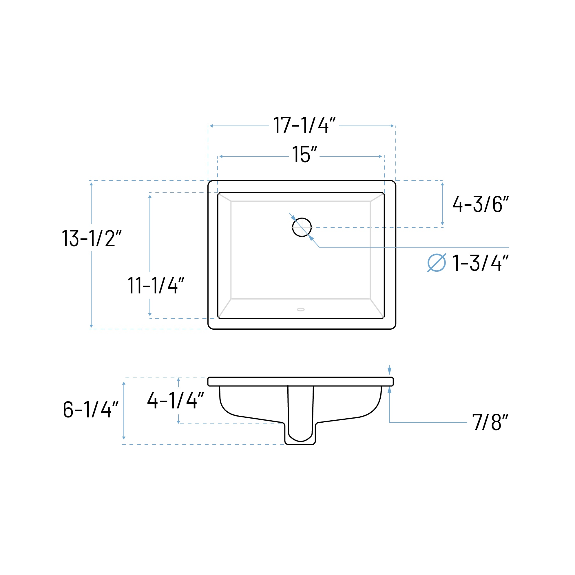 17 x 13" Rectangular Porcelain Undermount Bathroom Sink with Overflow in White, VCS-1115-R
