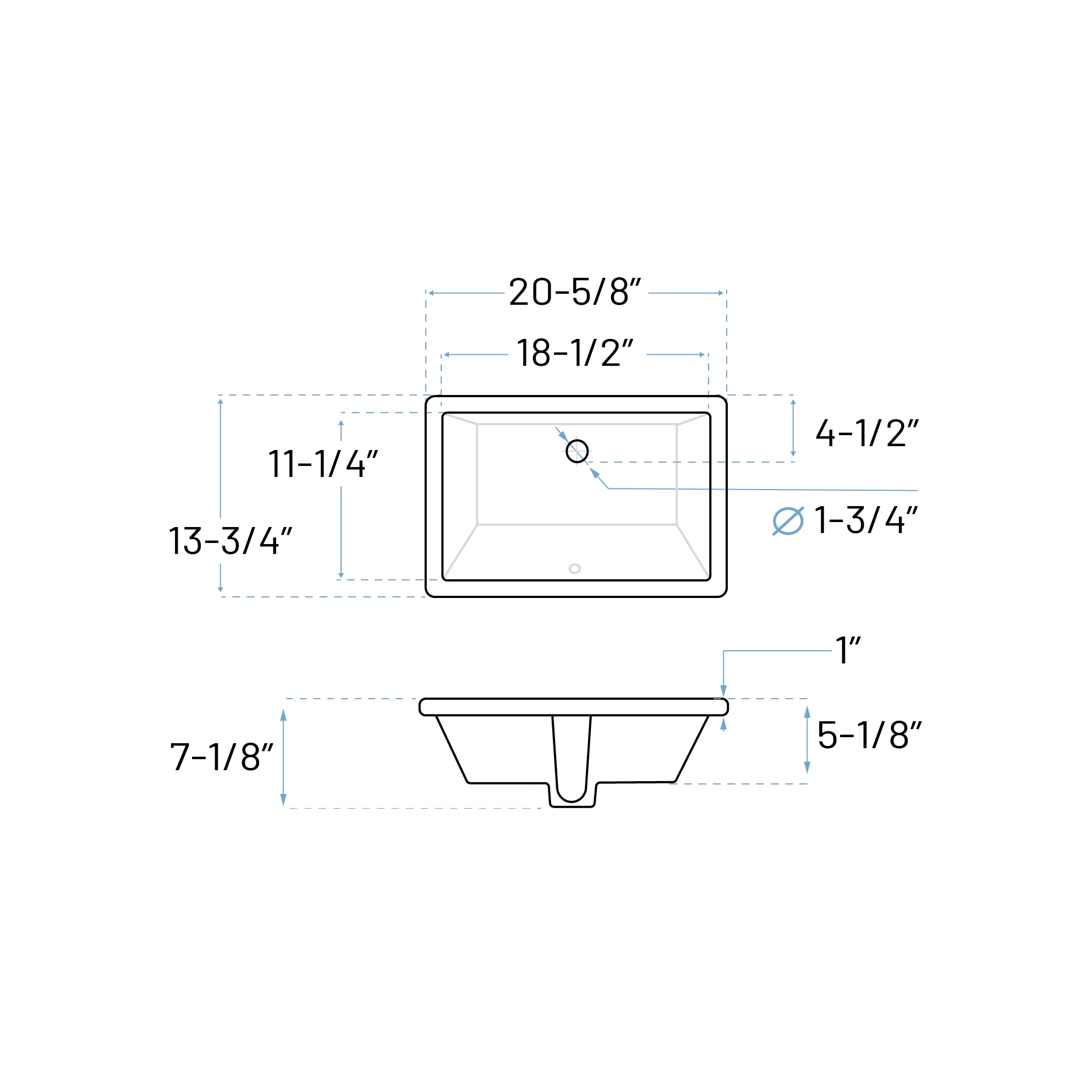 21" Rectangular Porcelain Undermount Bathroom Sink with Overflow Drain in White, VCS-1118-R