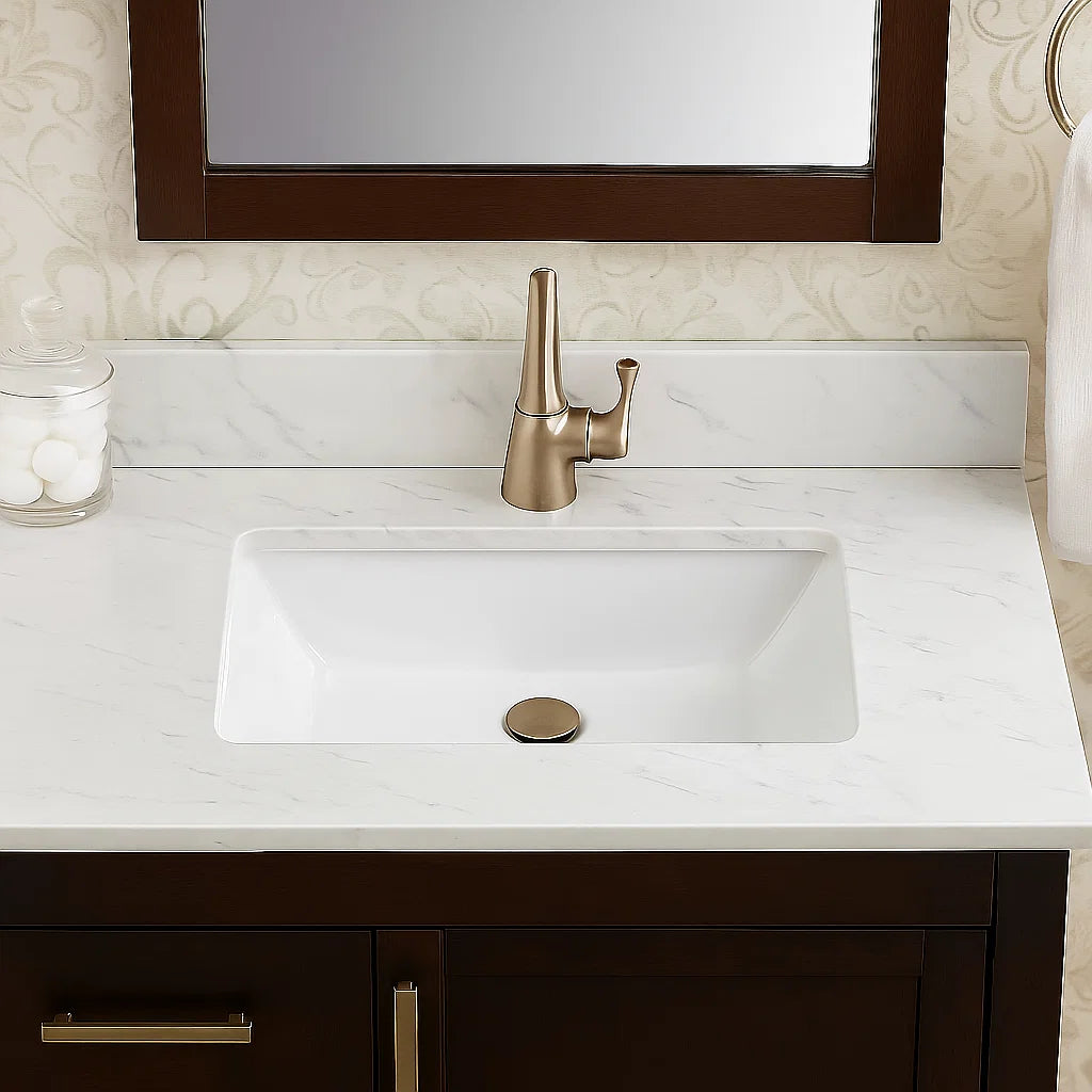 21" Rectangular Porcelain Undermount Bathroom Sink with Overflow Drain in White, VCS-1118-R