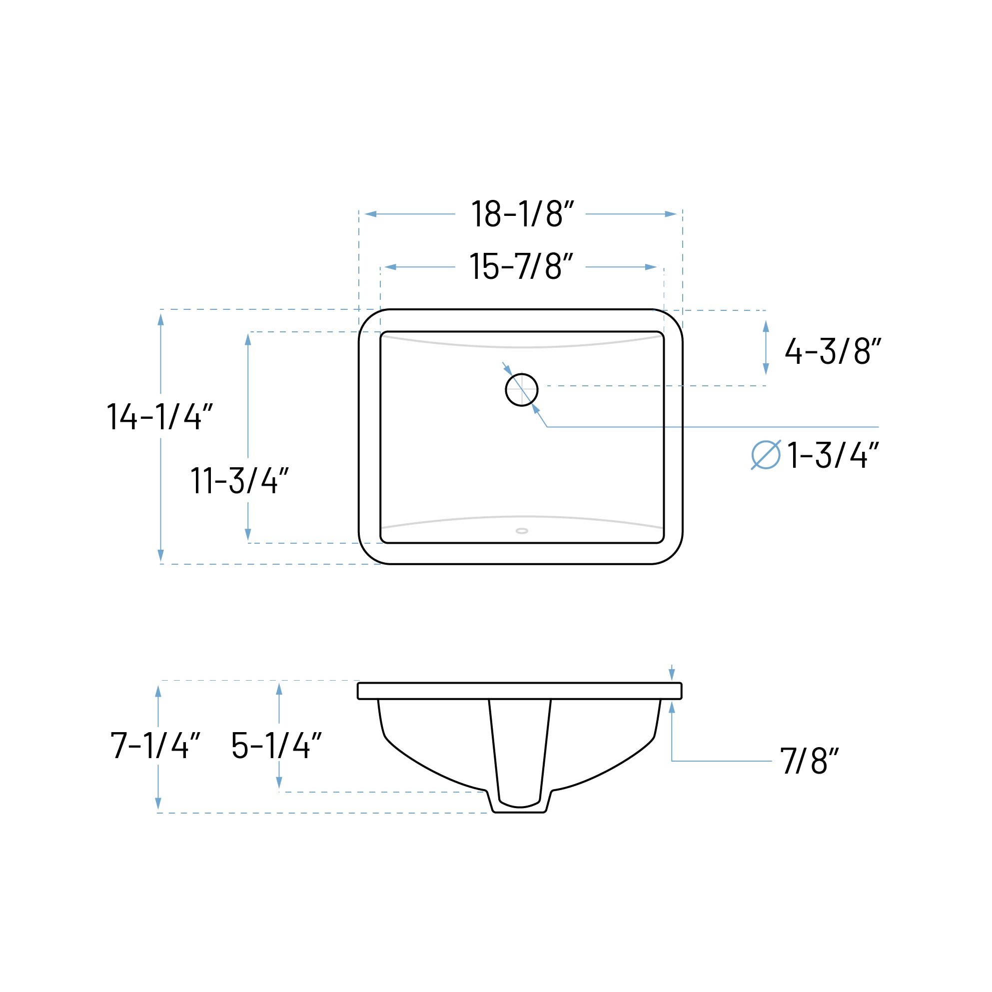 18-1/8" Rectangular Porcelain Undermount Bathroom Sink with Overflow Drain in White, VCS-1216-R