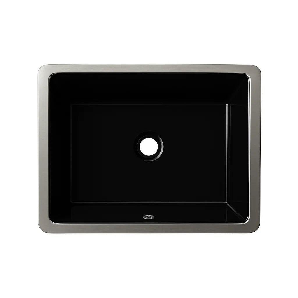 20 x 16" Black Rectangular Porcelain Undermount Bathroom Sink with Overflow Drain, VCS-1317-BL