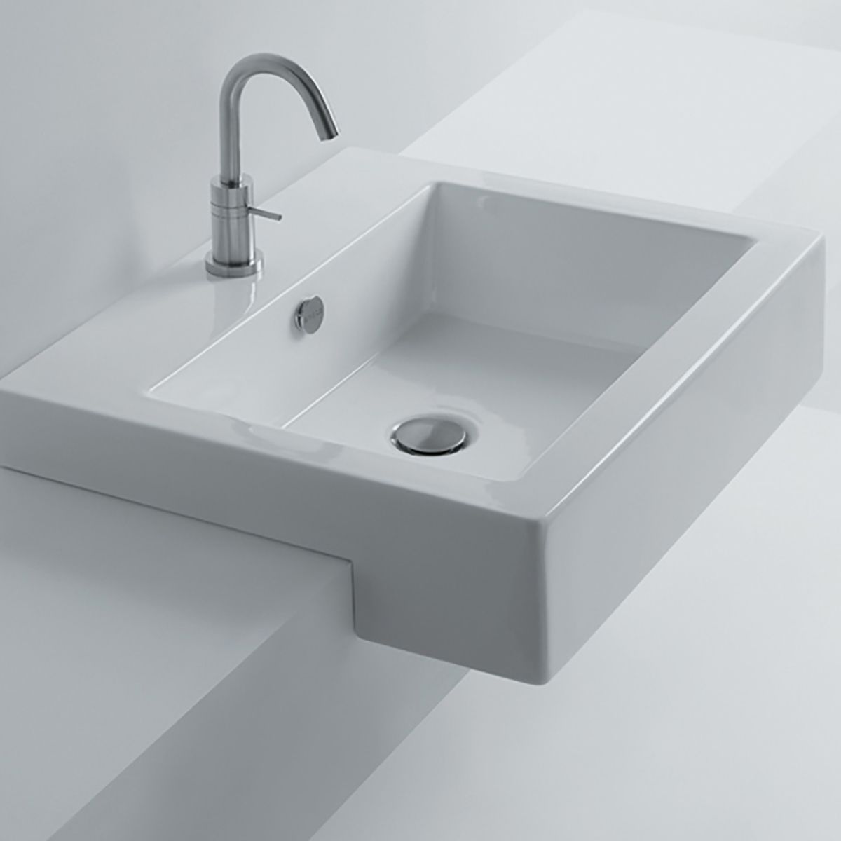 16 x 16" White Semi-Recessed Porcelain Vessel Sink with Overflow, VCS-1616-R-T