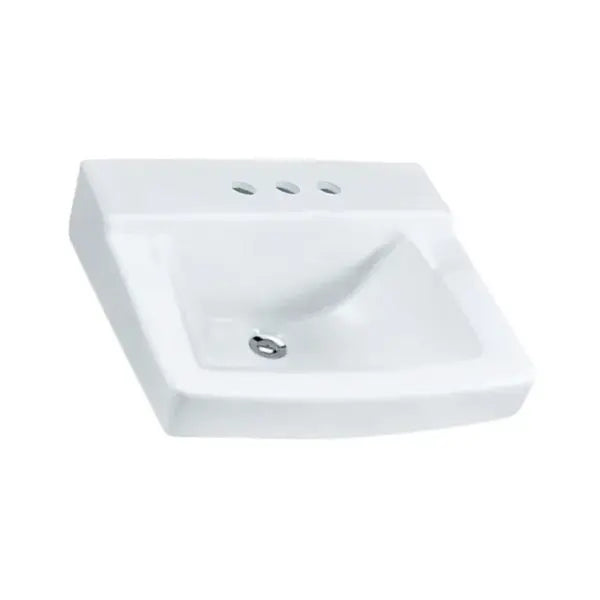 19" Rectangular Wall Mount Porcelain Bathroom Sink with Oveflow Drain in White, WMC-1918-R