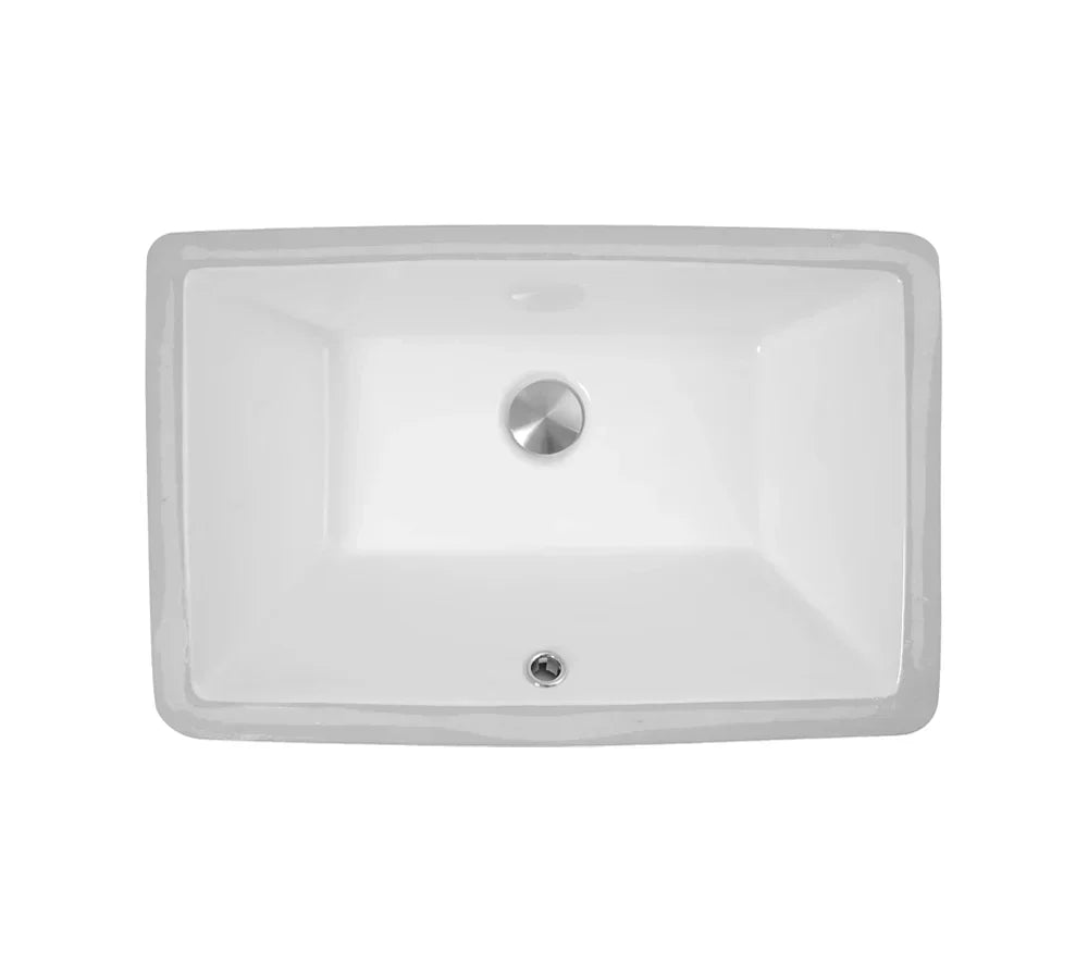 21" Rectangular Porcelain Undermount Bathroom Sink with Overflow Drain in White, VCS-1118-R