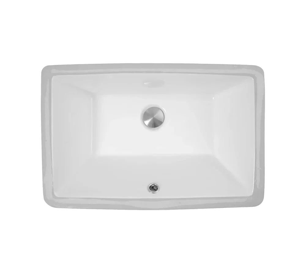21" Rectangular Porcelain Undermount Bathroom Sink with Overflow Drain in White, VCS-1118-R