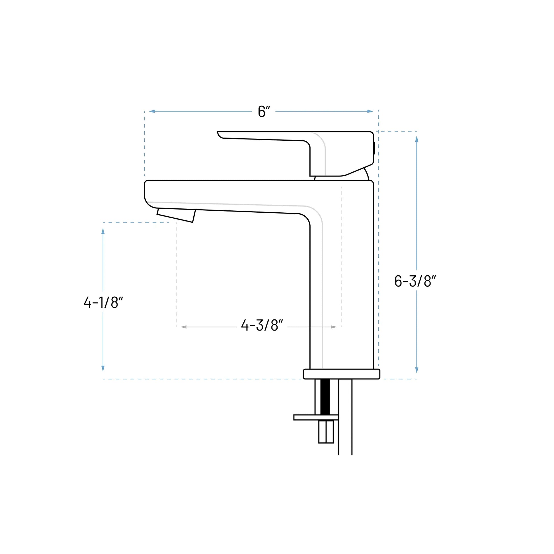 Technical Drawing of a single handle bathroom faucet