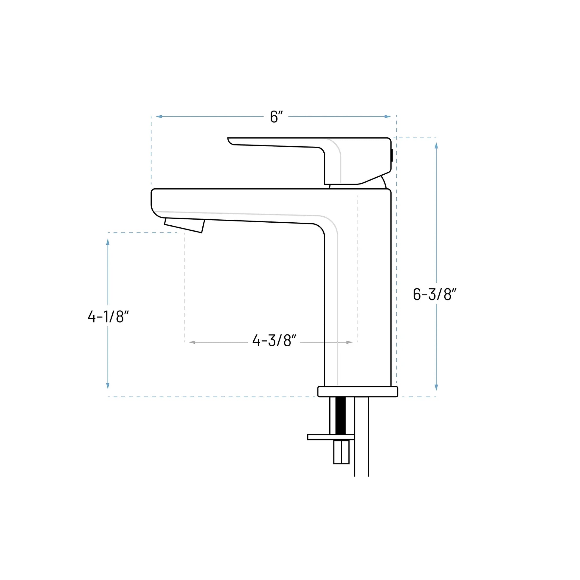 Technical Drawing of a single handle bathroom faucet