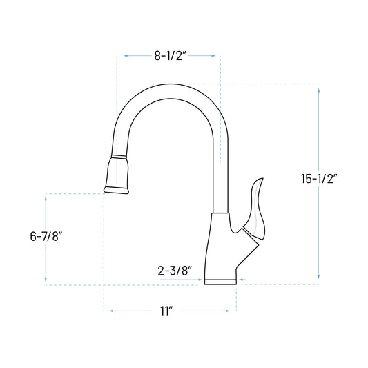 Technical Drawing of a Single Handle Pull Down Kitchen Faucet