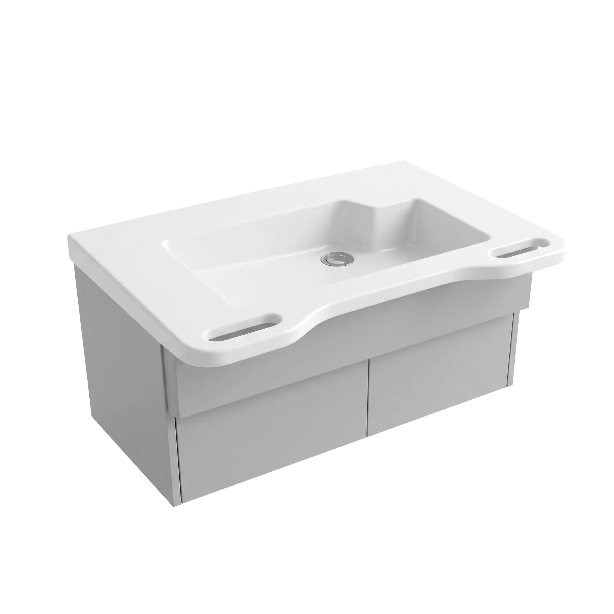 31-3/4 in. ADA Compliant Wall-Mounted Bathroom Vanity with Ceramic Sink, Built-In Support Handles, and Matte Grey Cabinet