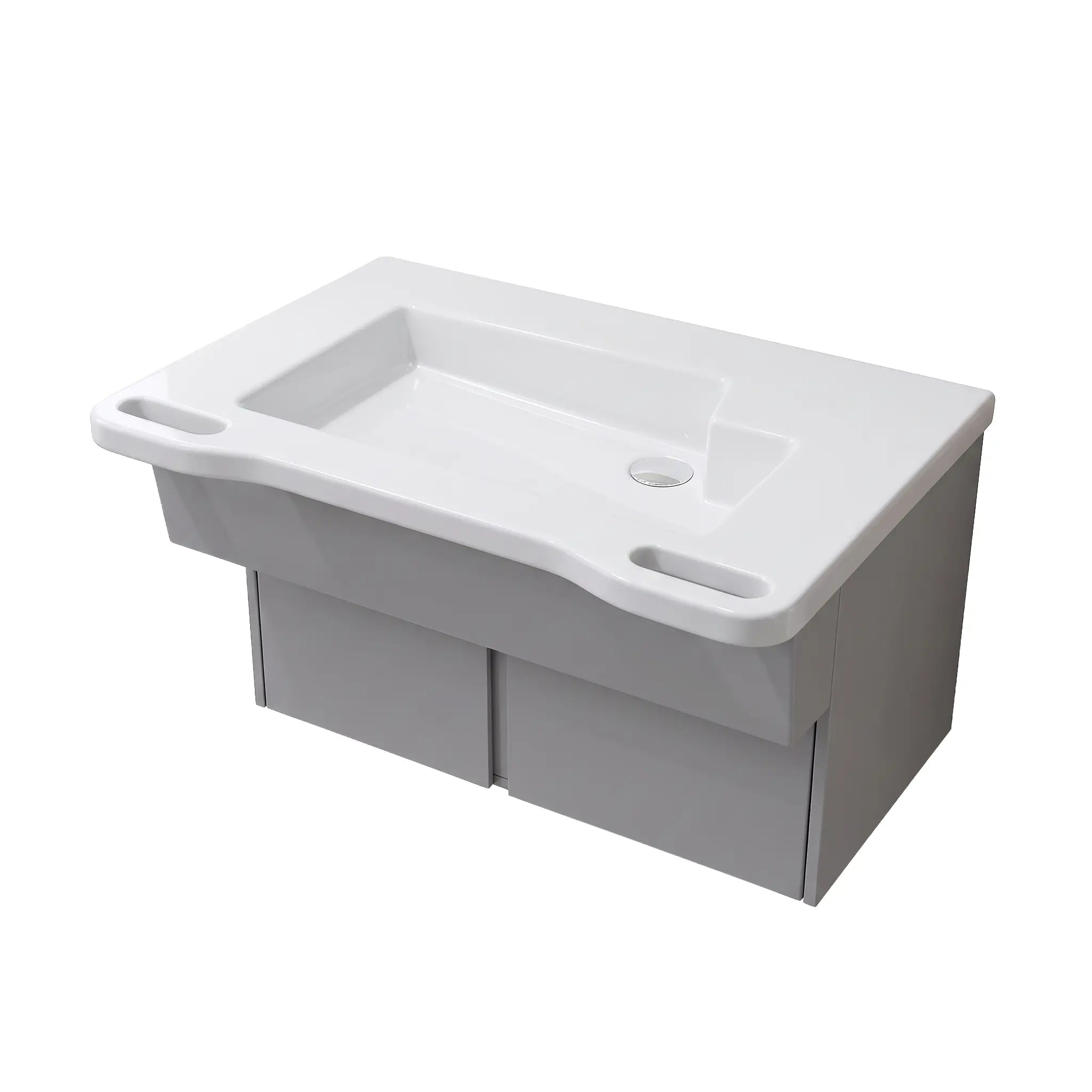 31-3/4 in. ADA Compliant Wall-Mounted Bathroom Vanity with Ceramic Sink, Built-In Support Handles, and Matte Grey Cabinet