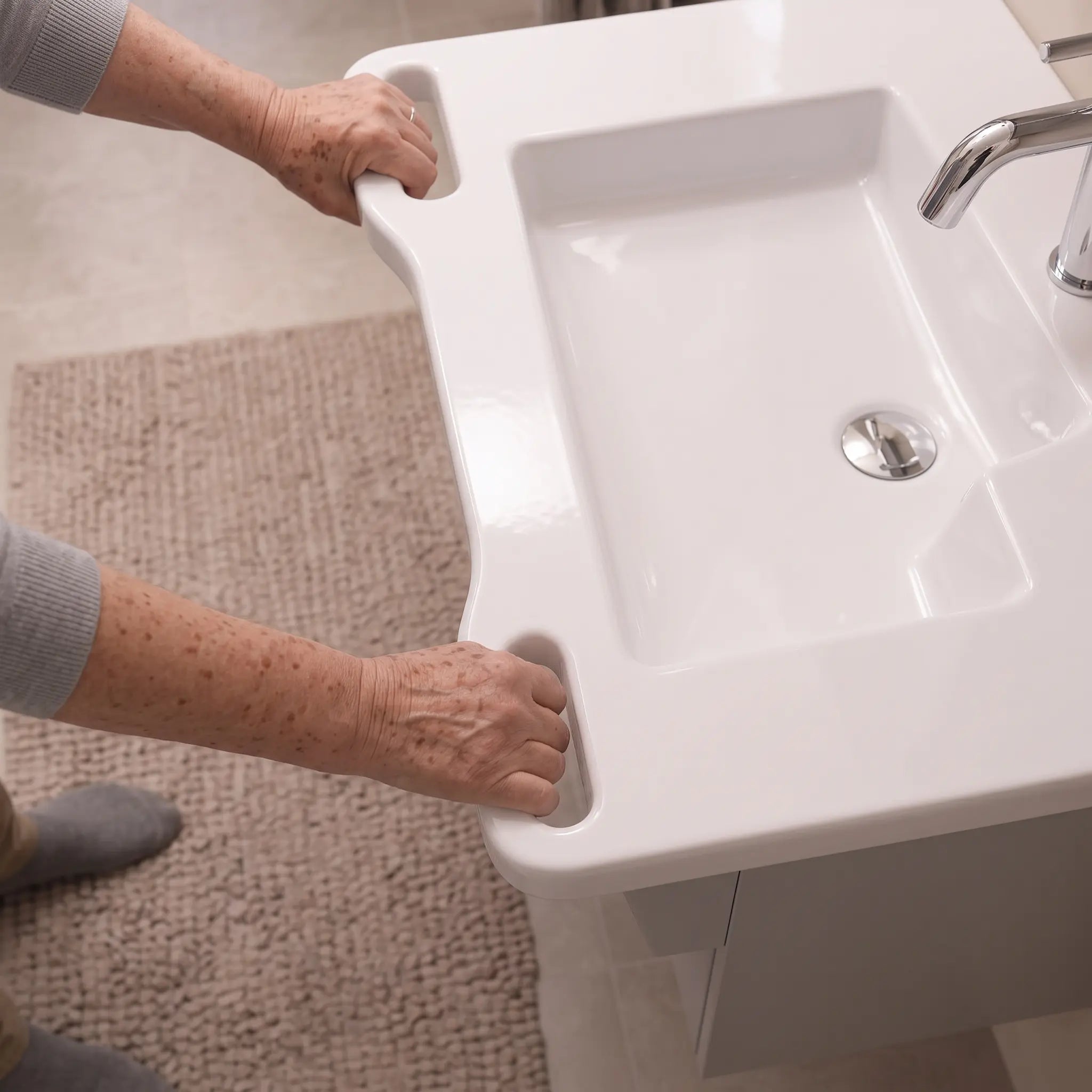 31-3/4 in. ADA Compliant Wall-Mounted Bathroom Vanity with Ceramic Sink, Built-In Support Handles, and Matte Grey Cabinet