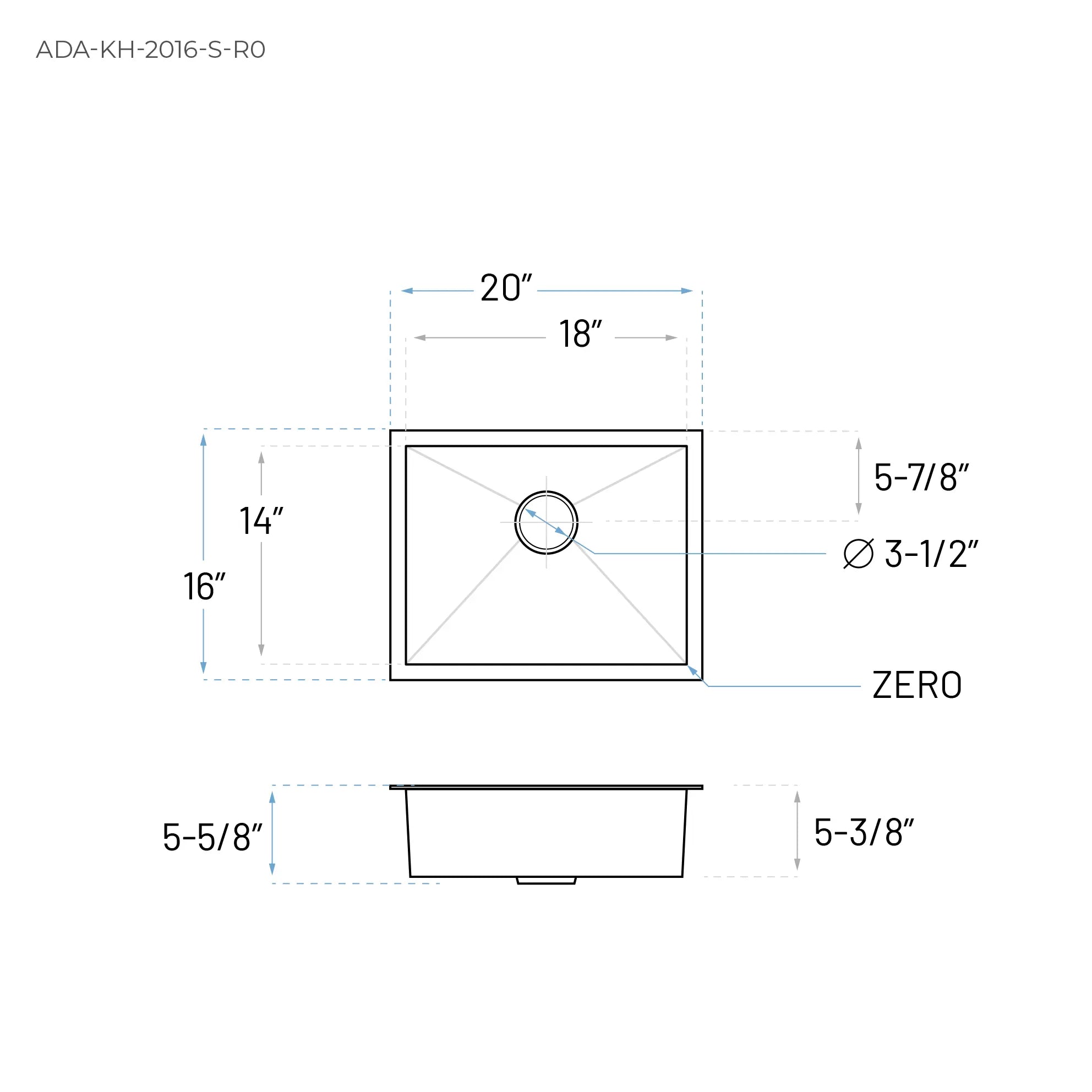 20" Undermount Stainless Steel Single Bowl ADA Kitchen Sink