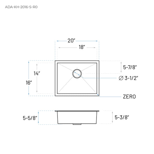 Technical Drawing of ADA stainless less Kitchen Sink