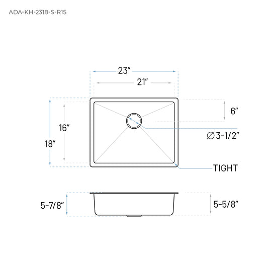 Technical Drawing of an ADA Kitchen Sink