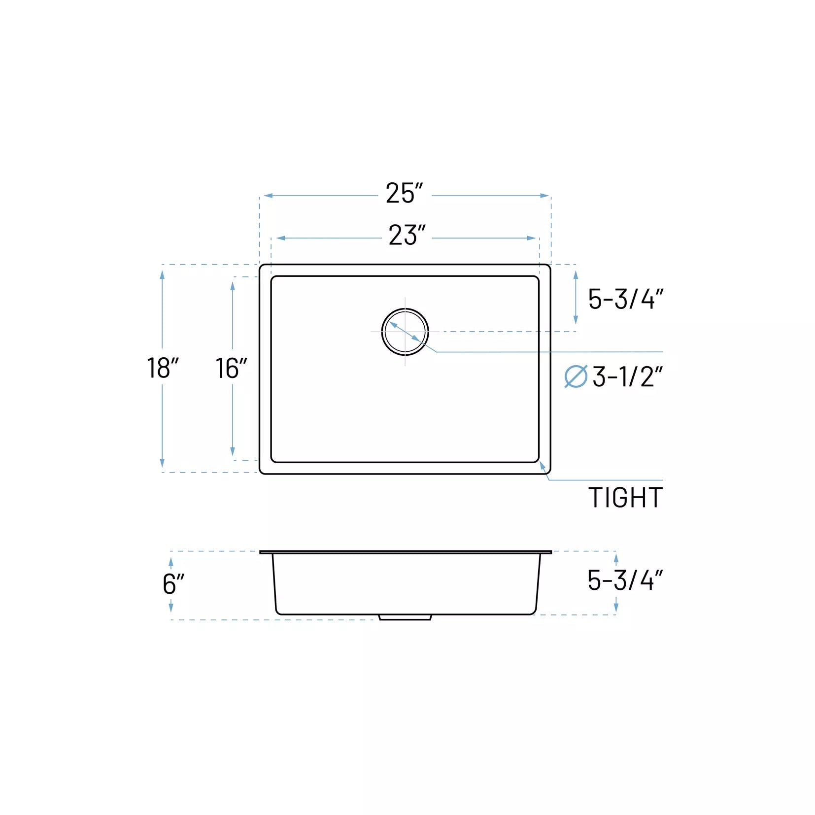 25" Undermount Stainless Steel Single Bowl ADA Kitchen Sink