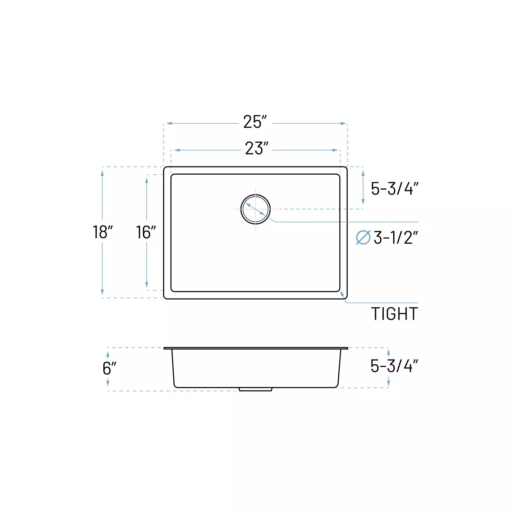 Technical Drawing of ADA Stainless Steel Kitchen Sink