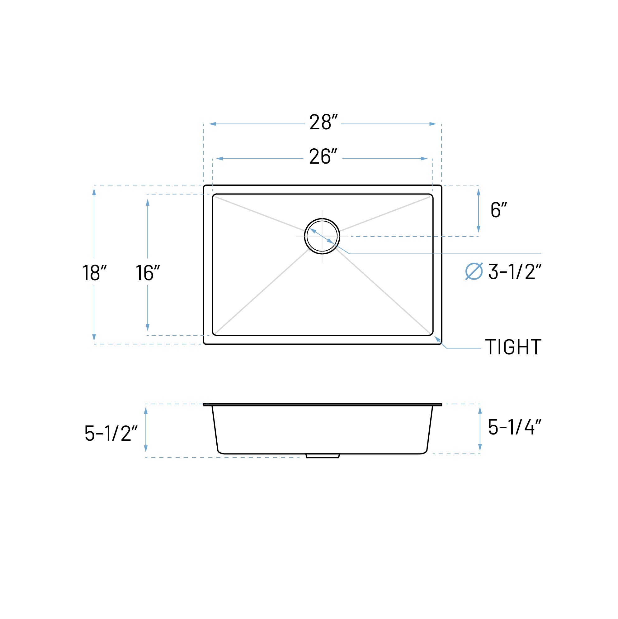 28" Undermount Stainless Steel Single Bowl ADA Kitchen Sink