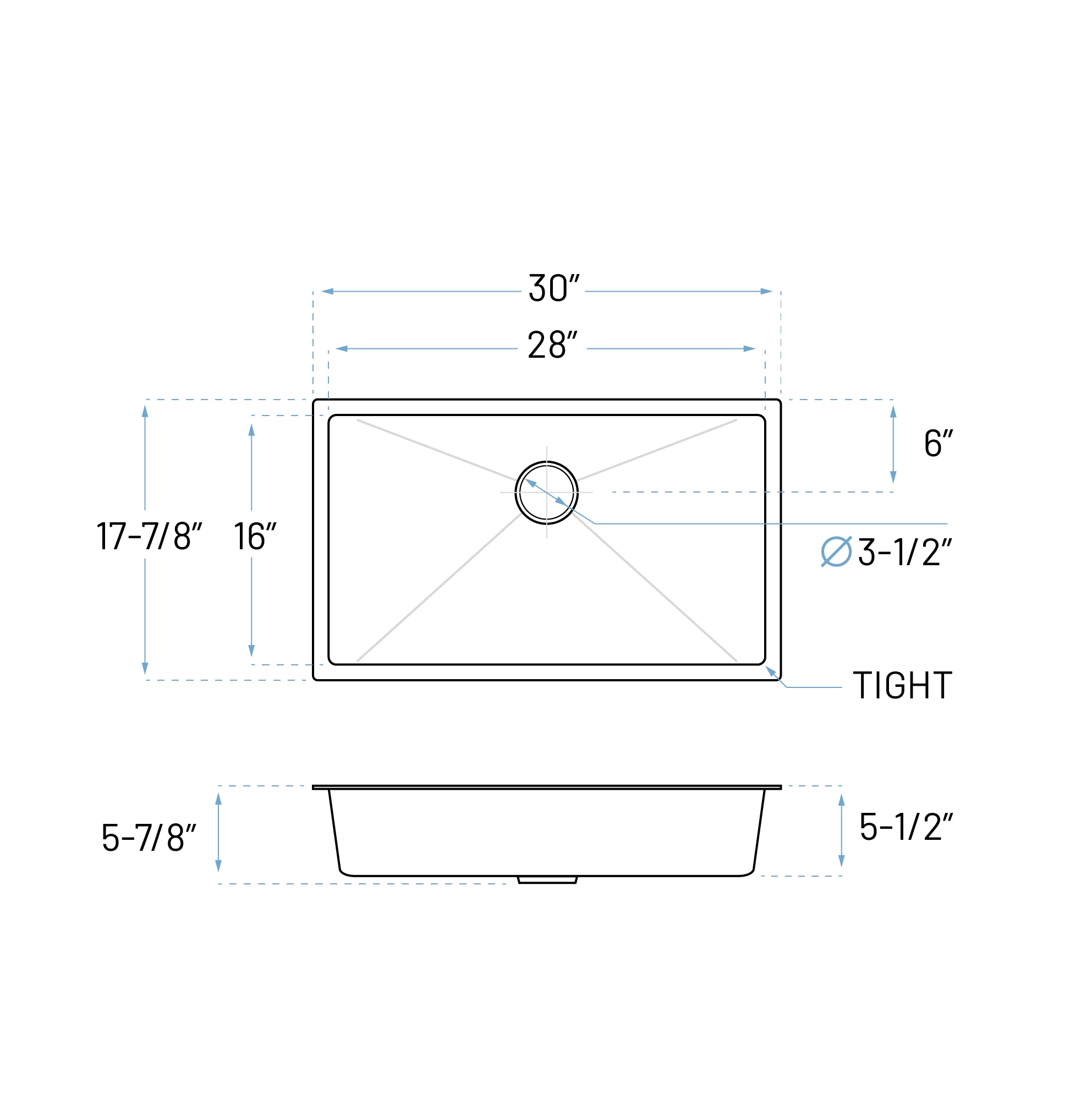 30" Undermount Stainless Steel Single Bowl ADA Kitchen Sink