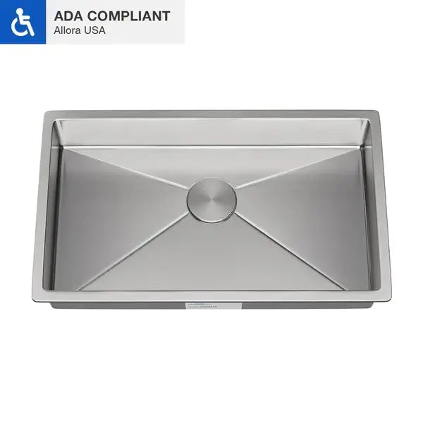 30" Undermount Stainless Steel Single Bowl ADA Kitchen Sink