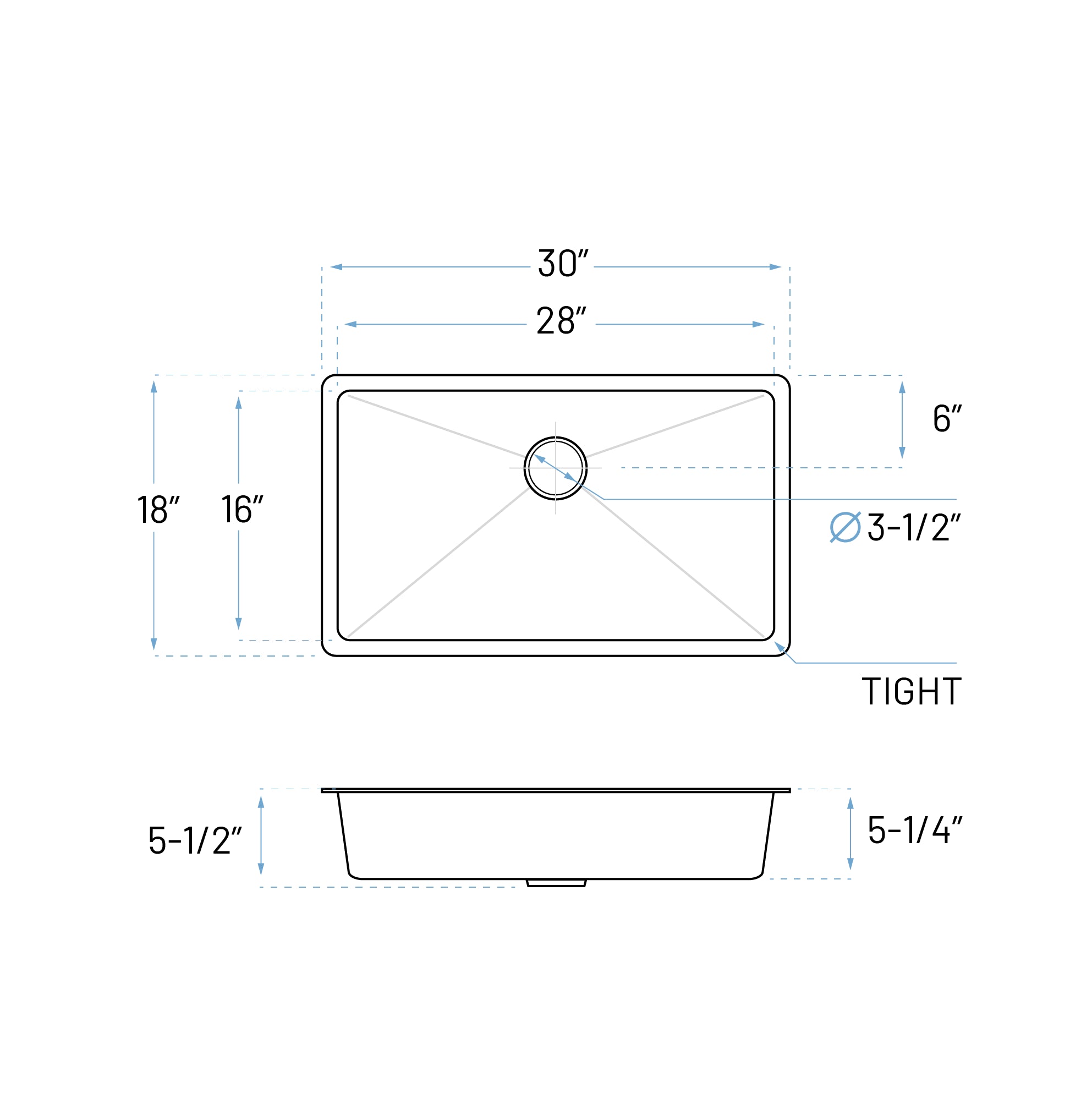 30" Undermount Stainless Steel Single Bowl ADA Kitchen Sink