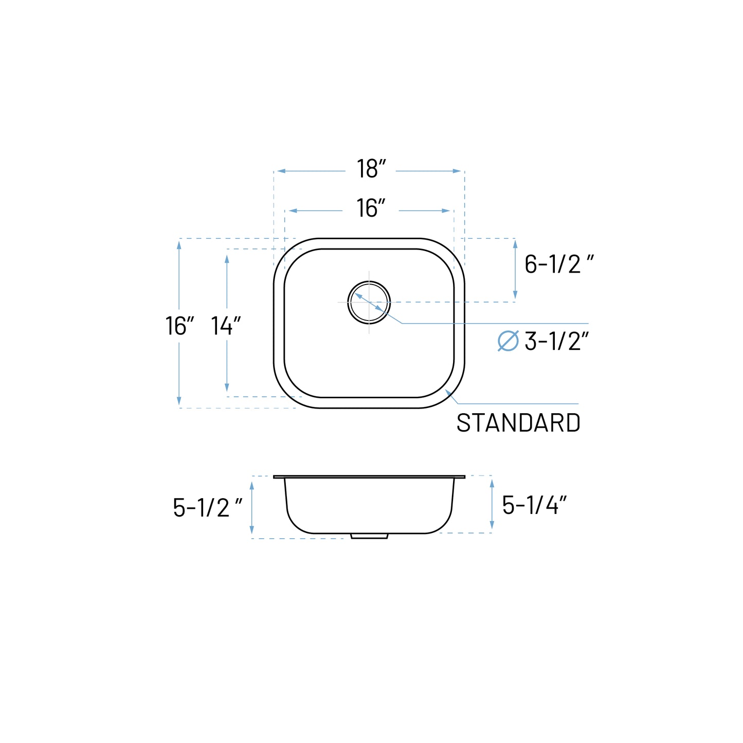 ADA-KSN-1816-S Single Bowl Undermount Kitchen Sink