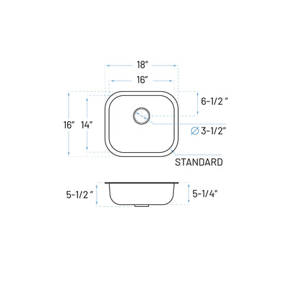 ADA-KSN-1816-S Single Bowl Undermount Kitchen Sink