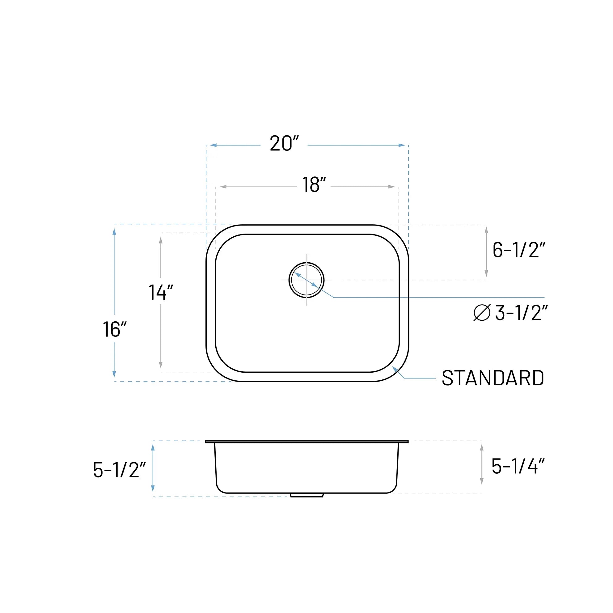 20" Undermount Stainless Steel Single Bowl ADA Kitchen Sink