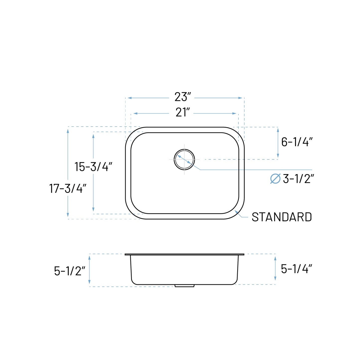 ADA-KSN-2318-S Single Bowl Undermount Kitchen Sink