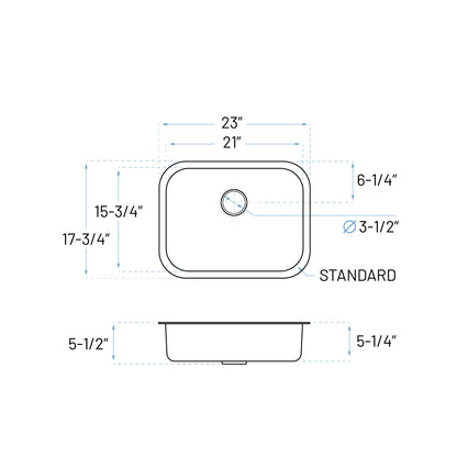 ADA-KSN-2318-S Single Bowl Undermount Kitchen Sink