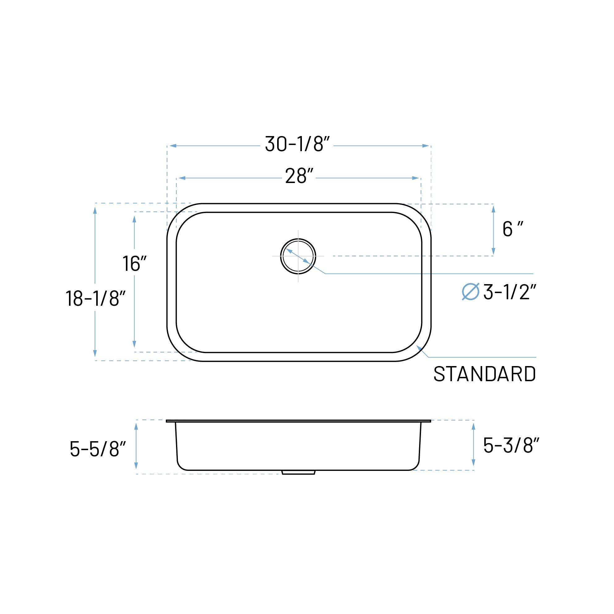 30" Undermount Stainless Steel Single Bowl ADA Kitchen Sink