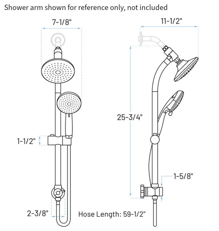 Matte Black Dual Overhead Spray and Handheld Shower Head Combo with Slide Bar, ADA-ST-71-BL