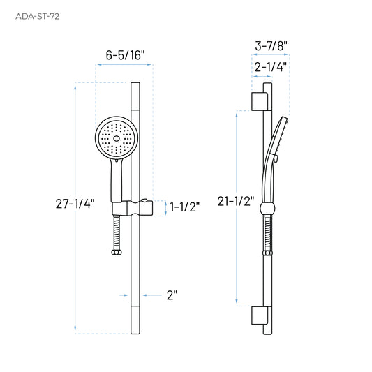 Technical Drawing of a Multi Function Hand Shower with Slide Bar