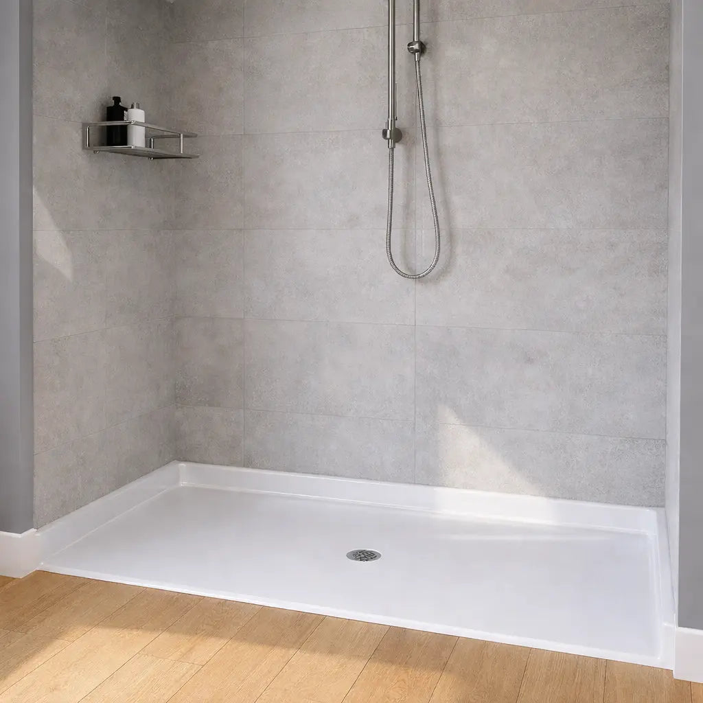 60" x 32" ADA Roll-In Anti-Slip Acrylic Shower Base with Low Threshold, ADA-SP-6032-10