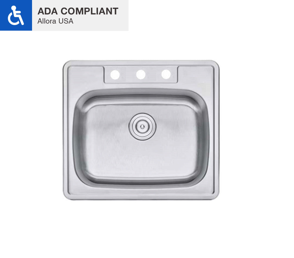 ADA-TOP-2522-S Top Mount Single Bowl Kitchen Sink